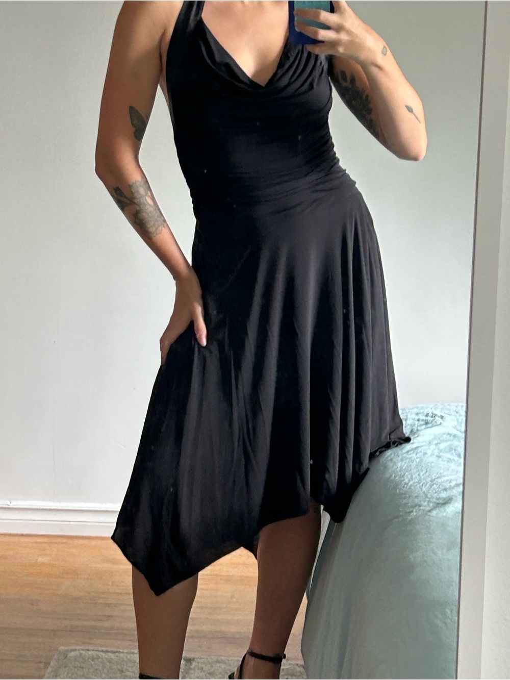 bebe Black Backless Halter Dress